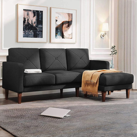 Convertible Sectional L Shaped Sofa with Chaise - Dark Grey